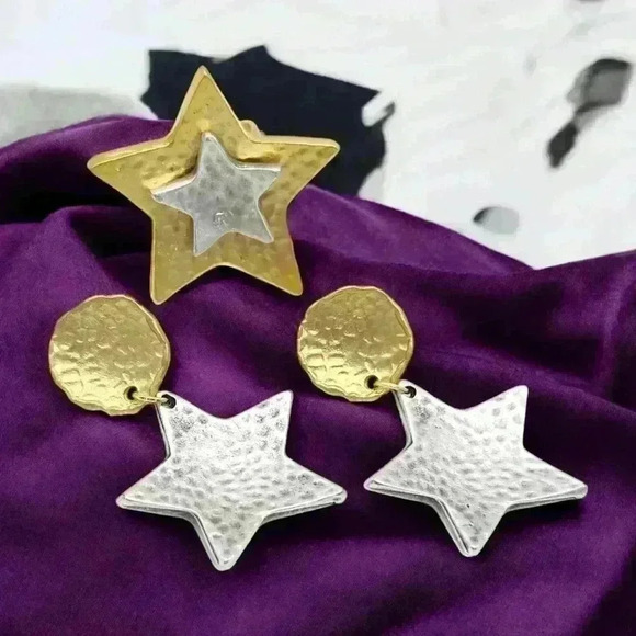 🆕️Turkish Handmade Star Earrings & Adjustable Ring Set | 18K Gold Plated Zamak - Picture 1 of 14